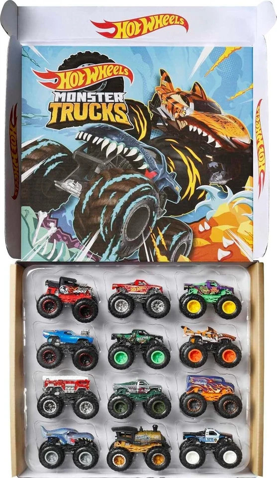 Pacote com 12 Monster Trucks conjunto fundido - veículos em escala 1:64 para crianças e colecionadores - Imagem 3 de 4