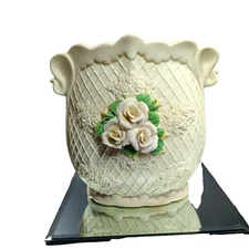 Large Bisque Flower Vase, Spring Garden, Trellis, Vintage Victorian Collection