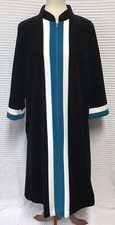 Vintage Vanity Fair Large Velour Robe Black Colorblock Half Zip Housecoat Retro
