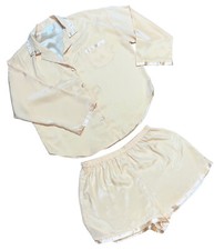 Vtg 80 s VICTORIA SECRETS Pajama Set Shorts Satin Silky XL Yellow/Gold