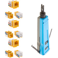 Punch Down Tool with 20 x Cat6 RJ45 Keystone Jack Yellow 45-Degree Network Set