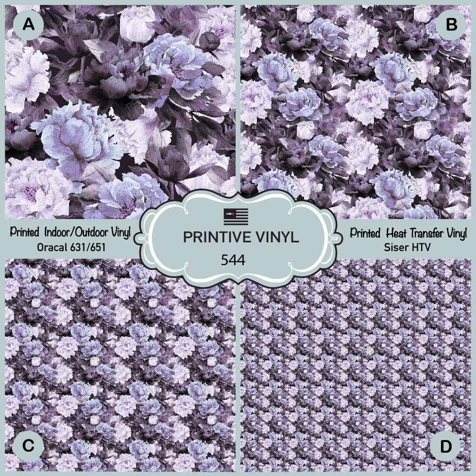 Vintage Floral Patterned Iron on Printed HTV, Siser HTV,Adhesive Vinyl- 544