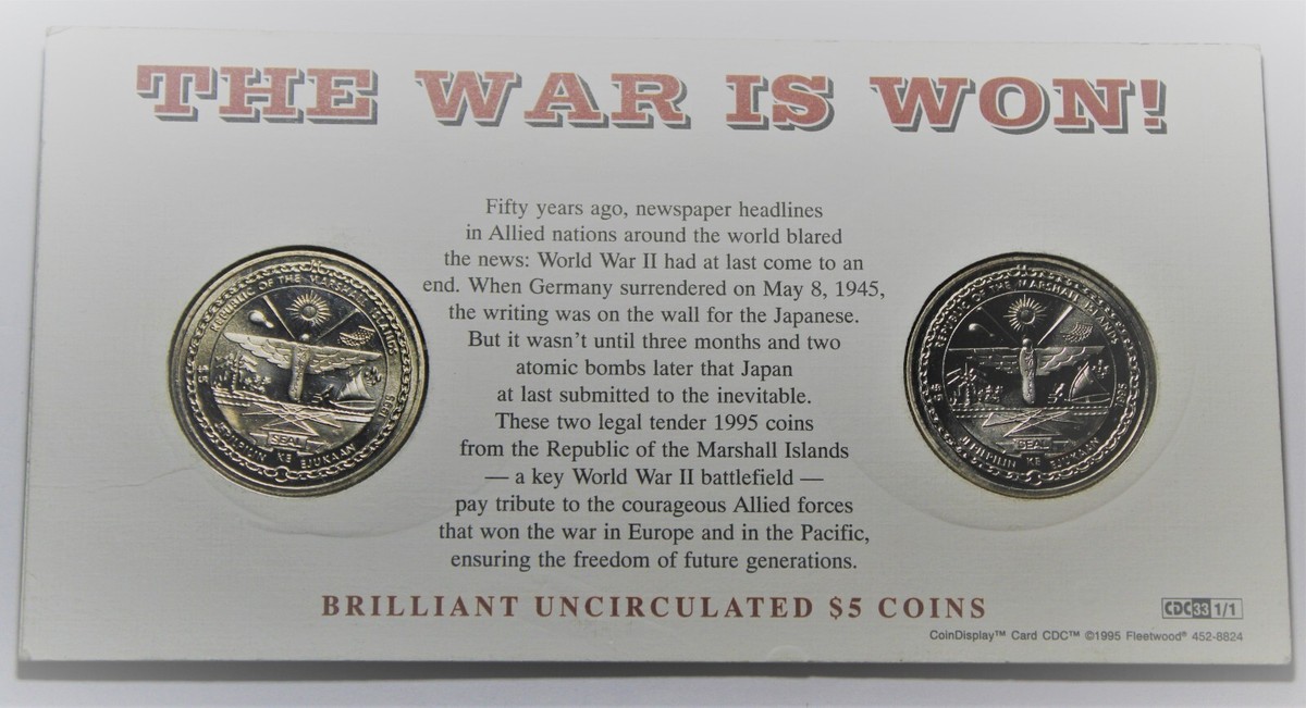 The War is Won 2 Coin 1995 Set $5 Marshall Islands~Winston