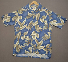 Vintage Campia Moda Mens Size Large Hawaiian Shirt Blue Floral Palm Trees Rayon
