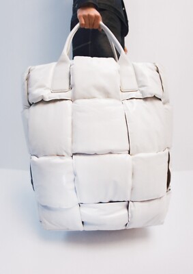 Bottega Veneta Padded Leather Squash Tote Handbag White