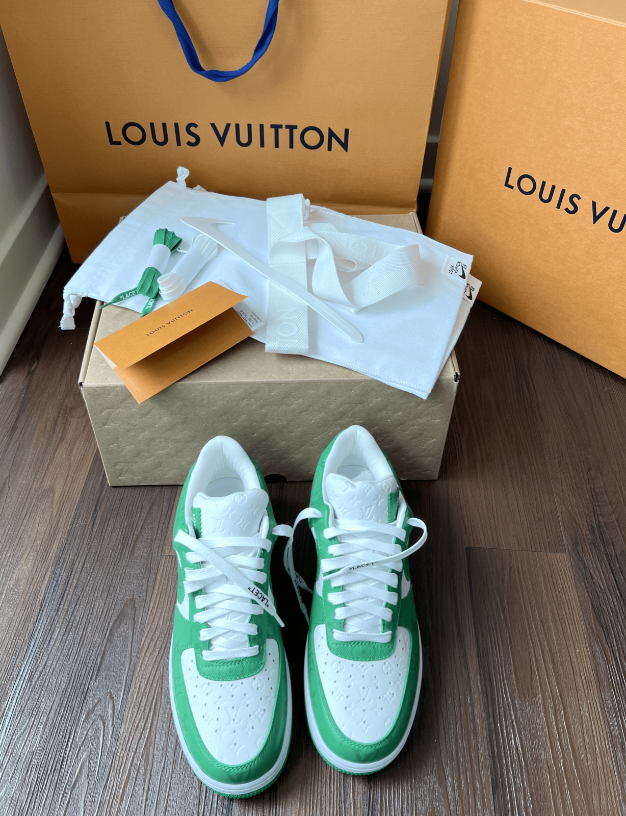 Louis Vuitton Air Force 1 Nike by Virgil Abloh in Rare Green Shoes  Authentic LV