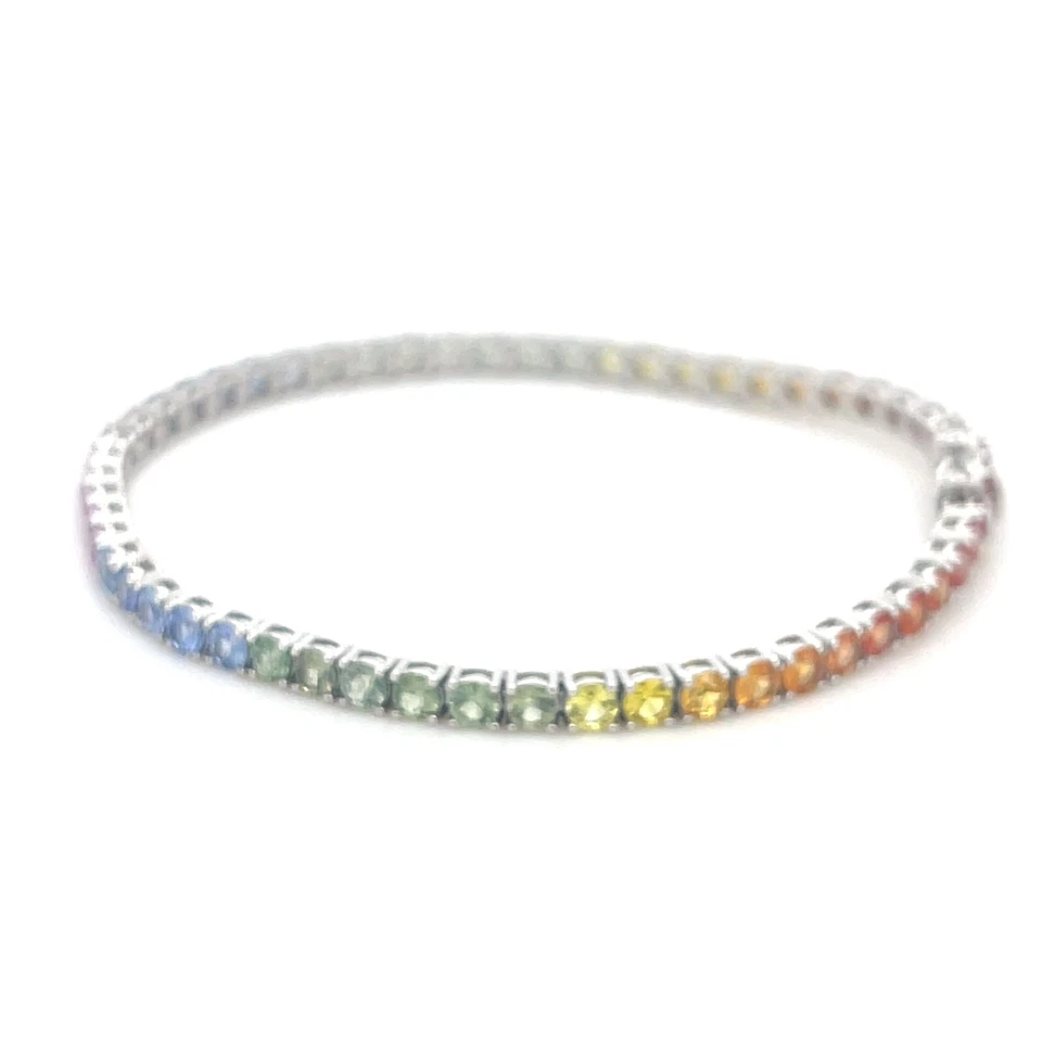 Pulsera Tenis Arco Iris Zafiros Oro Blanco 14K 8 Pulgadas Largo Foto 2 de 4