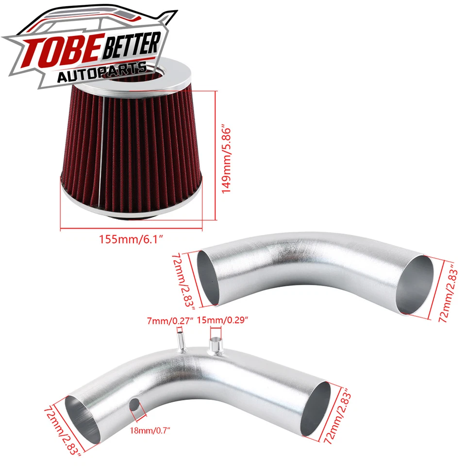Red Filter Cold Air Intake Kit For EG/EK/DC2 K20 K24 K-Swapped 1992-00 - Image 2 of 4