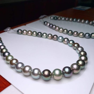 Aurora smooth multi-color 13-14mm best Tahitian pearls necklace Japan order