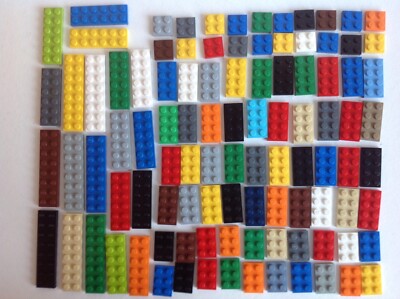 Lego 100 verschiedene flache Steine 2x4 2x3 2x2 2x6 und 2x8 Stifte in der Größe wie abgebildet 