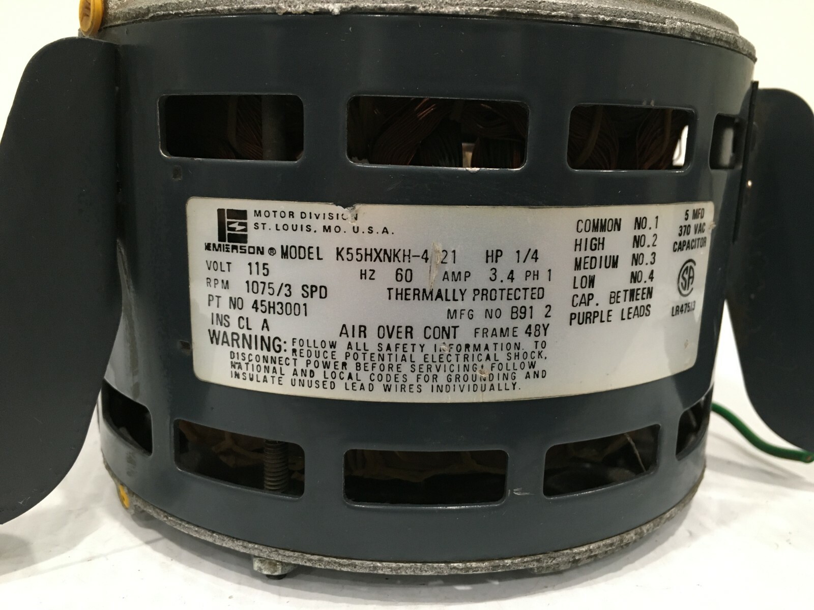 EMERSON Blower Motor Lennox 45H3001 1/4HP 115V 1075RPM 3SPD 1PH used 