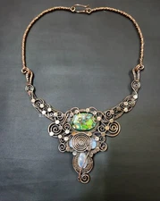 Kingman Green Turquoise Necklace Copper Wire Wrappe Necklace Adjustable Necklace