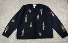 Vintage 2001 Susan Bristol Christmas Hand Knit Cardigan Sweater AOP • Size Large