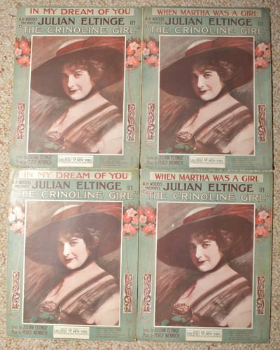 1914 Julian Eltinge Crinoline Girl Sheet Music Lot (4) In My Dream Of You Drag