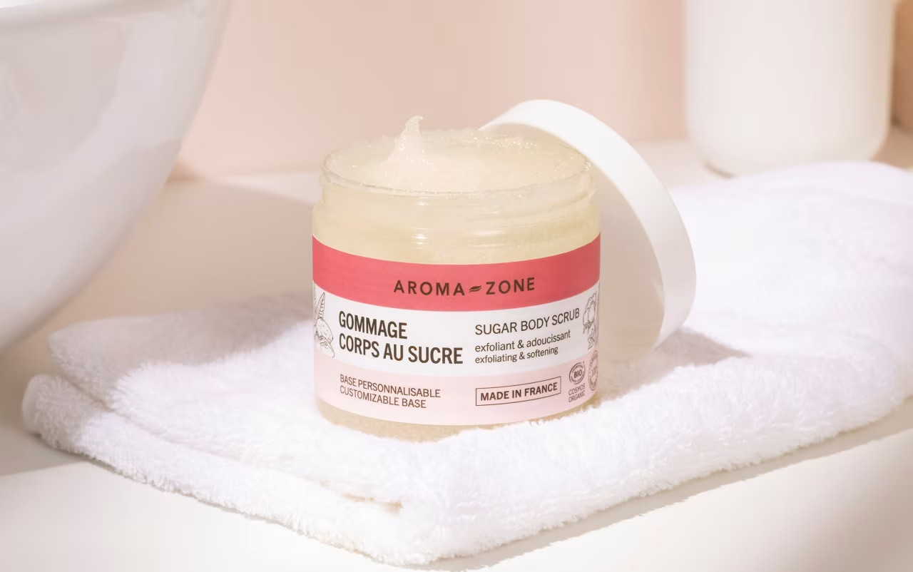 Gommage corps au sucre BIO Aroma-zone exfoliant soin d'exception bio
