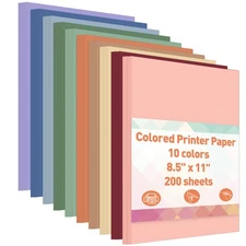 8.5" × 11" Bulk Colored Copy & Print Paper, 200 Sheets 10 Assorted Colors Pri...