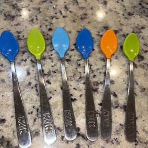 NUK Baby Feeding Spoons Set of 6 Stainless Steel Colorful Handles BPA