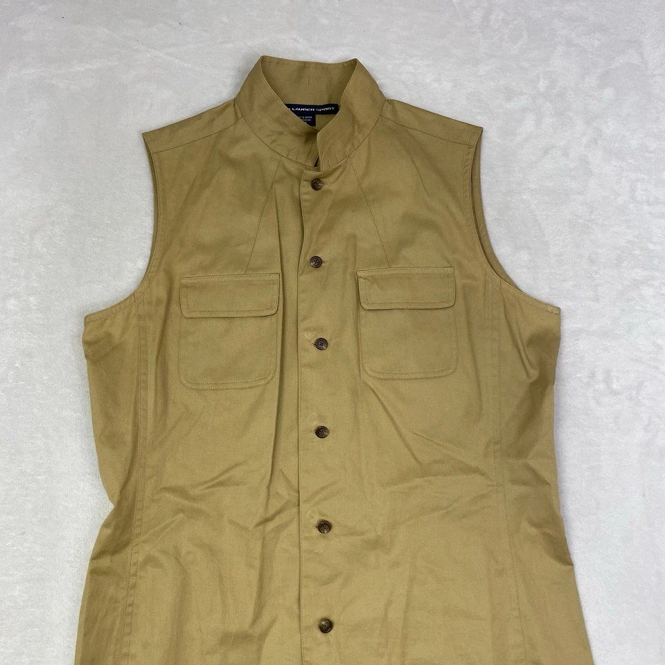 Ralph Lauren Sport Sleeveless Shirt Dress size 12 Vintage Luxury Basics Beige - Image 2 of 4