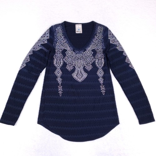 Vocal USA Embellished Long Sleeve Top Size M Navy Boho Glam Boutique Style