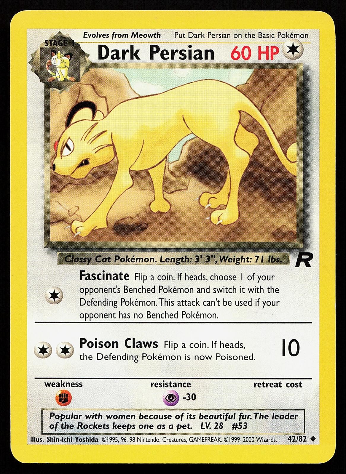 Dark Persian 42/82 Unlimited Uncommon Team Rocket Pokemon Card