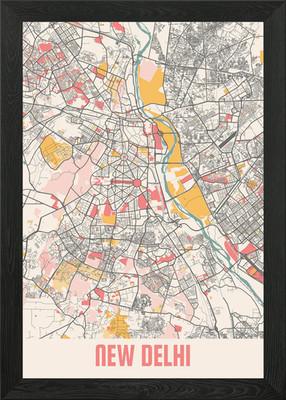 Neu Delhi Kreidekarte gerahmtes Wandbild Poster Leinwanddruck Bild