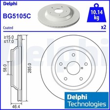 2x Bremsscheibe Delphi BG5105C 2 Bremsscheiben Hinterachse Hinten für Subaru
