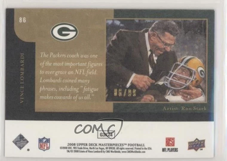 2008 Upper Deck Masterpieces Brown Framed /99 Vince Lombardi #86 HOF - Image 2 of 2