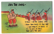 c1940's Military Postcard, WWII Comic Linen, Humorous Patriotic Soldier Era