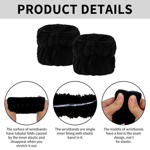 2Pcs Black Spa Headbands for Washing Face, 4Pcs Wrist Washbands, - Picture 6 of 8