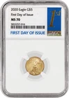 2020 $5 1/10 oz Gold American Eagle NGC MS70 Gem Uncirculated Coin FDI
