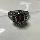 Vintage Sterling Silver 925 Ring Dark Red Gem Stone Size 7.5