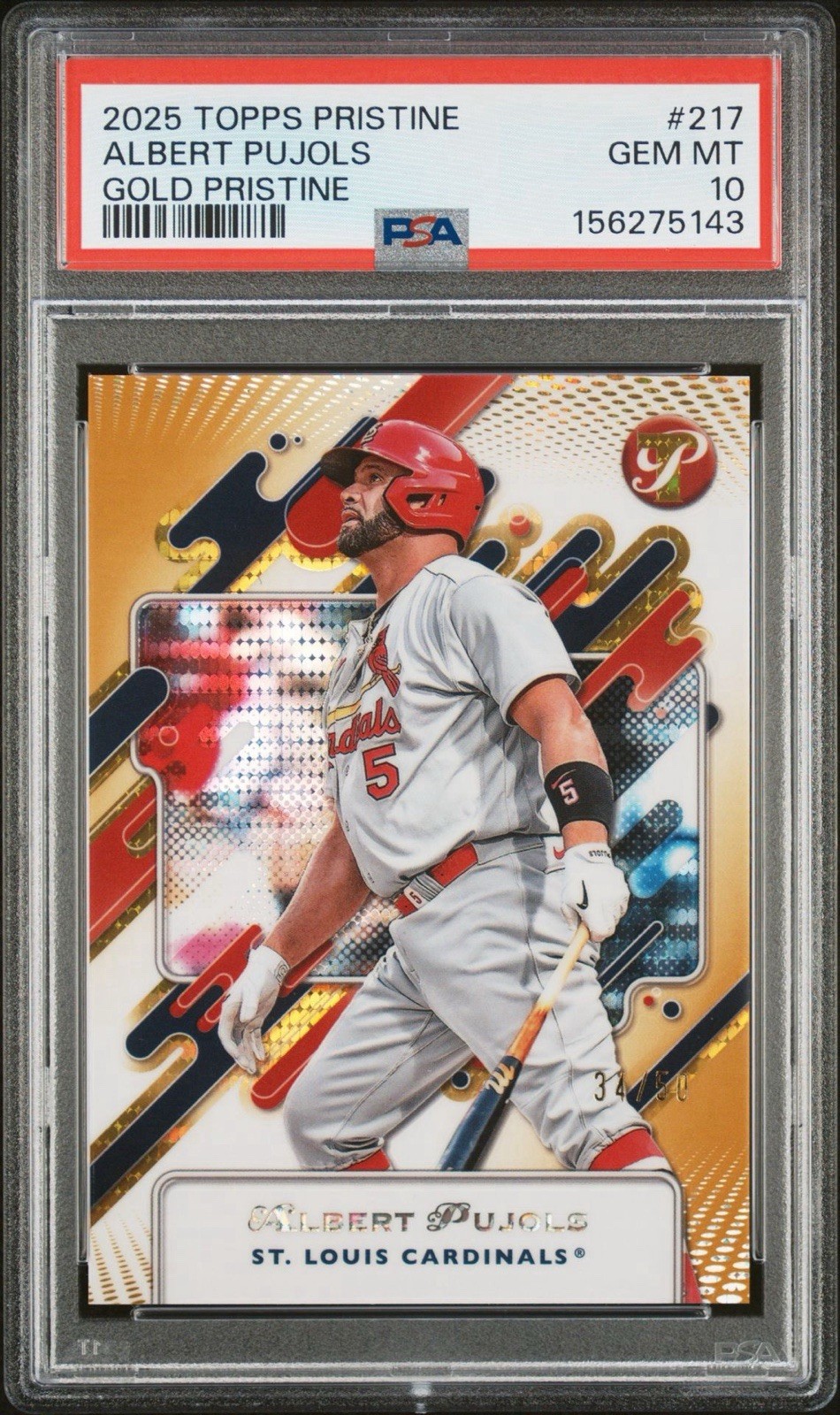 2025 TOPPS PRISTINE #217 ALBERT PUJOLS /50 GOLD PRISTINE LOW POP PSA 10