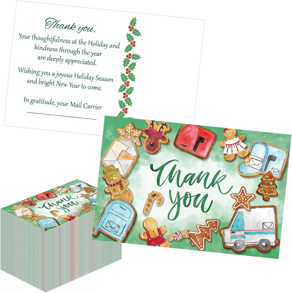 Motipuns 100 Pcs Christmas Mail Carrier Thank You Postcard Letter Carrier Tha...