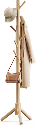 Durable Wooden Coat Rack Freestanding Coat with Stable Triangular Base 8 Hooks