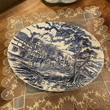 Staffordshire England Myott Royal Mail Blue Oval 12” Platter Vintage Blue White