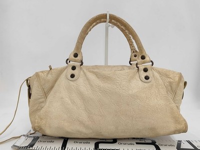 Balenciaga City Medium Leather Bag Cream 2Way Shoulder Handbag 
