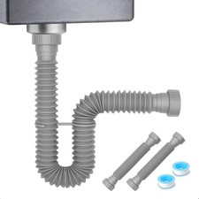 Flexible Sink Drain Pipe, 1-1/2 P-Trap with Adapter, Expandable Tubular Drain Tu