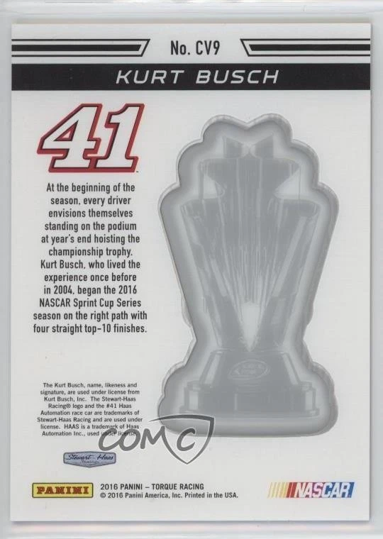 2016 Panini Torque Championship Vision Red /49 Kurt Busch #CV9 - Image 2 of 2