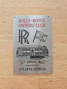 LOOK RARE Rolls Royce Owners Club Dash Emblem Plaque 1972 Atlanta Georgia