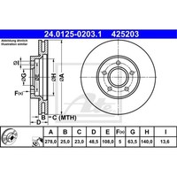 ATE 2X Bremsscheibe Vorne Ø278 Mm FüR Volvo V40 SchräGheck 525 526 T5 2.0 D3