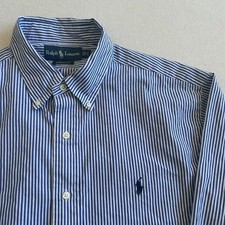 Ralph Lauren Classic Fit Striped Dress Shirt Mens 17 32/33 Blue White Pony