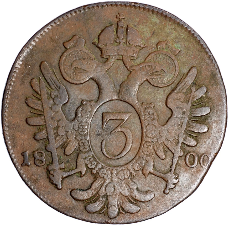 Moneda 3 Kreizer Sacro Imperio Romano Germánico. 1800 (KM#2115,3 F/VF) Foto 3 de 3