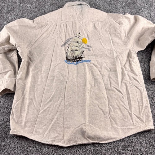 Camicia vintage cinque fratelli flanella uomo XL beige camoscio barca capitano ricamata - Foto 4 di 6