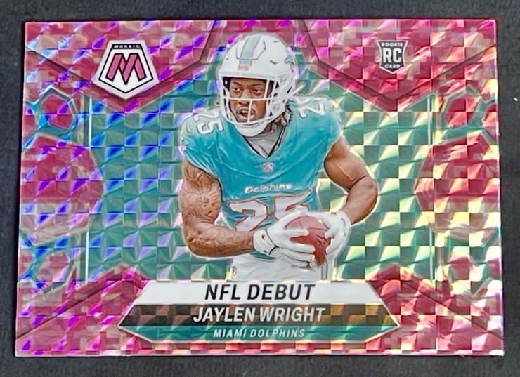 2024 Mosaic Jaylen Wright Rookie NFL Debut Pink Camo Prizm RC #280 Dolphins