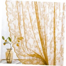 Lace Curtains 84 Inches Long 2 Set, Sheer Panels 57"W x 84"L Pack of 2 Gold