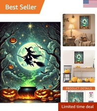 Sparkling 5D Diamond Art Kit - Halloween Witch Canvas Painting 12x16 Inch