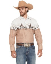 Panhandle Men's Slim Men'S Cowboy Border Print Long Sleeve Snap Western -