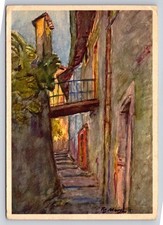 Gandria Switzerland Fritz Meijer Watercolor Art Postcard 1972 Posted Lugano