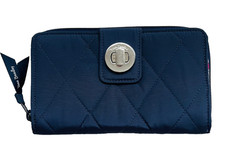 Vera Bradley Ultralight RFID Turnlock Wallet Scroll Navy Blue Quilted Cotton NWT
