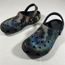 Crocs Classic Black Tie Dye Rainbow Slip On Clog Unisex Size kids 7
